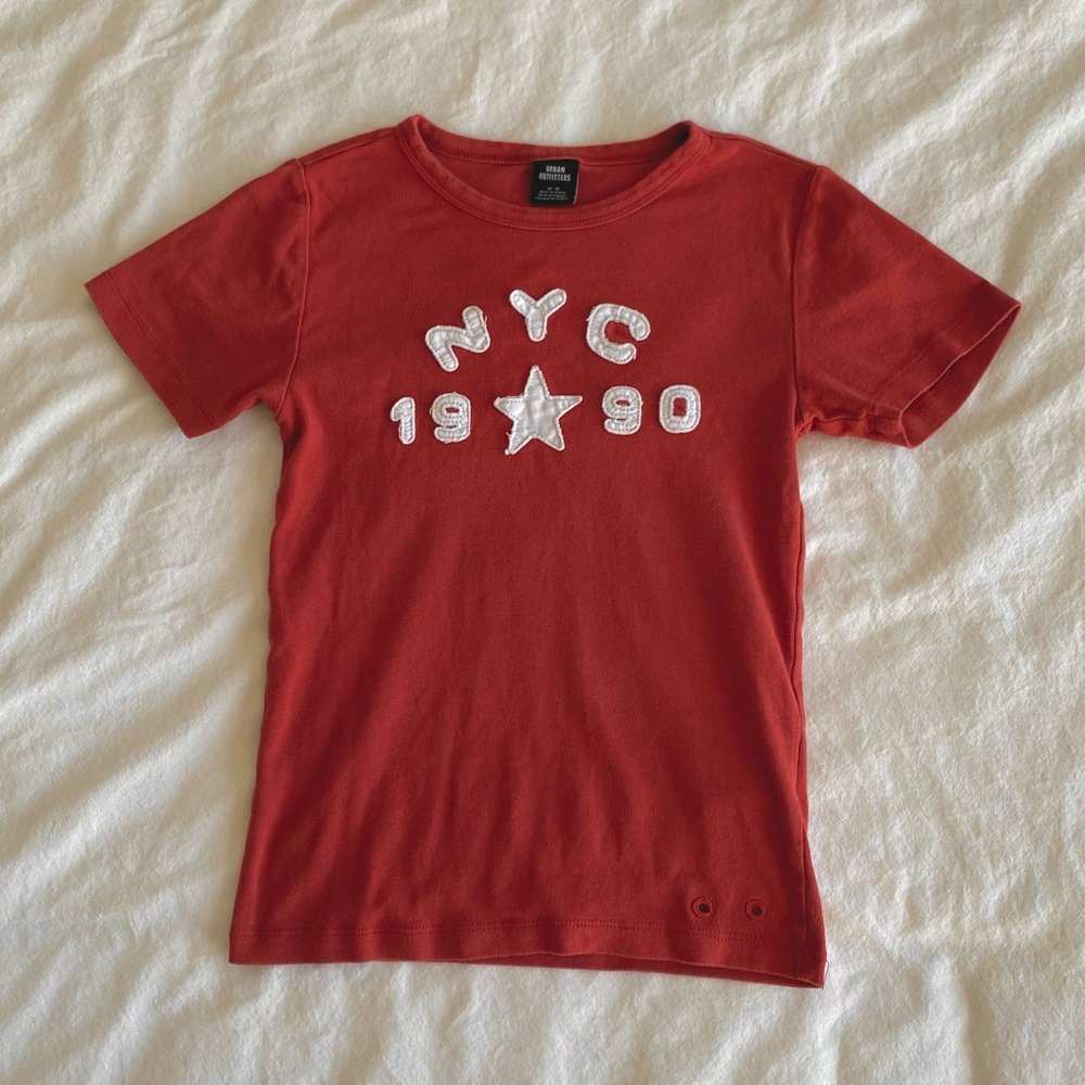 UO Red NYC 1990 Baby Tee
